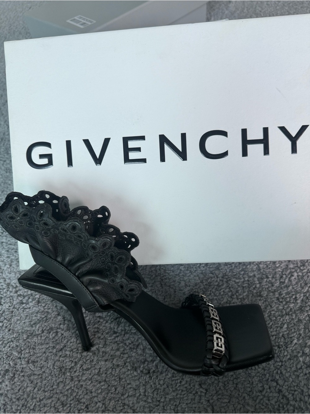 Givenchy Black Ruffle Ankle-Strap Heels